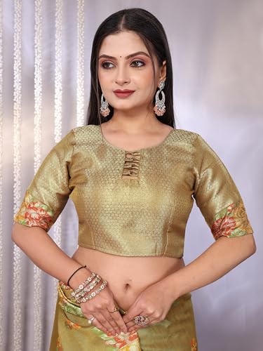 Image of SWORNOF Gold-Toned Woven Design Silk Zari Tissue Saree | Saree for Women | Soft and Skin Friendly