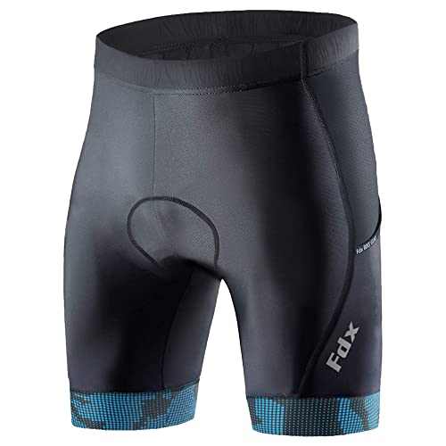 Amazon FDX Cycling Shorts Men's - 3D Anti-Bac Padded All Day Bike Shorts with Powerband Leg Grippers, Side Pockets - Breathable, Quick Dry, Anti-Slip Hi-Viz Bicycle Tights, Biking Half Pants (Blue - L)