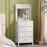 WODRAWER Tall Dresser for Bedroom, 4 Drawer Dresser & Chests of Drawers with Mirror & Open Shelves, Vertical Vanity Storage Cabinet for Small Space