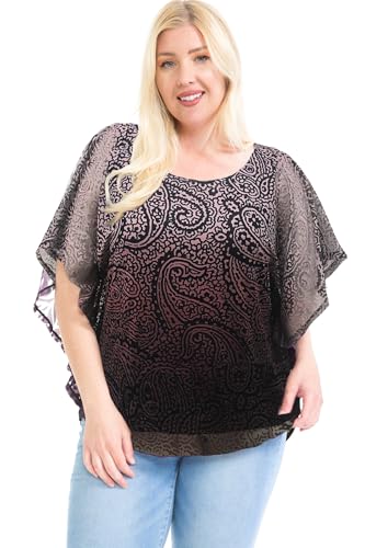 Image of LEEBE Women and Plus Size Double-Layered Burnout Poncho Blouse Top (S-5X)