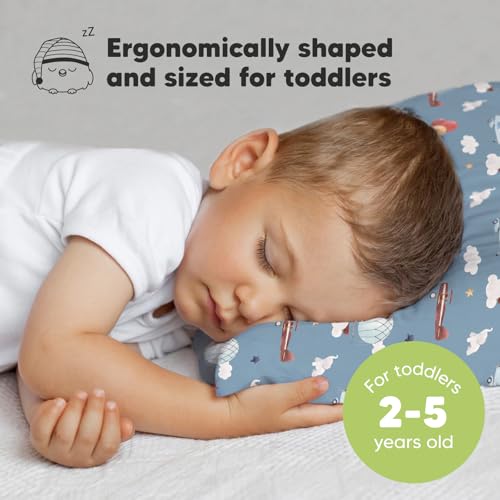 Image of Toddler Pillow with Pillowcase, 13x18 My Little Dreamy Pillow (Up & Away) | Kids Travel Bed Pillow for Sleep, Organic Cotton Small Pillowcase, Soft, Breathable, Machine Washable, Toddlers 2-5 years old