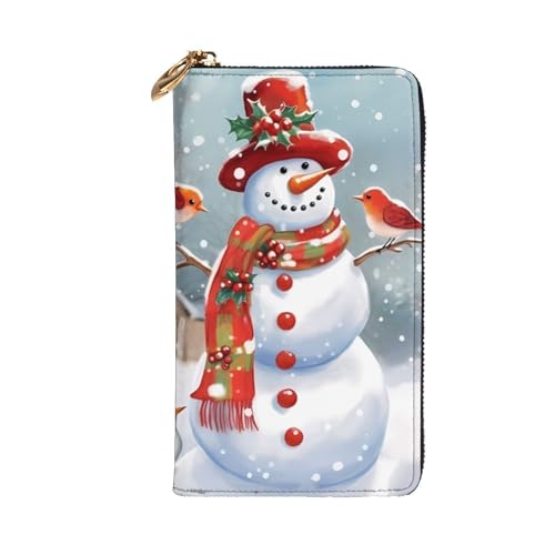 Merry Christmas Snow man and Birds Wallet for Men Women Long Purse Leather Clutch Large Business Handbag Travel Phone Holder Credit Card Holder Money Case with Zipper Leather Wallets Gift2