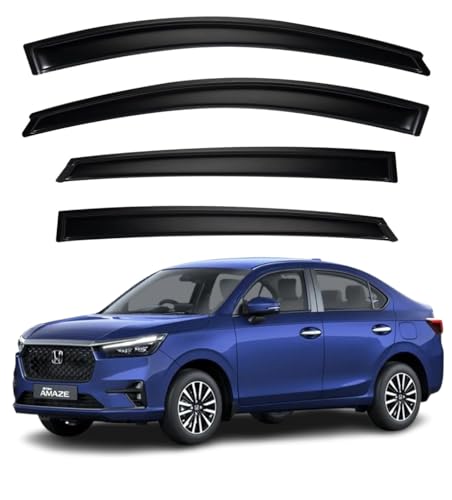 Image of Premium Smoke Car Door Visor Front+Rear Sun /Rain Guard Outside Mount Tape-On Window Visors Compatible with Honda Amaze (2025-2026)