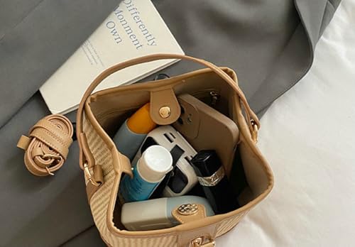 Woven - Texture Bucket Bag Minimalist PU Top Handle Crossbody Shoulder Bag Casual Fashion4