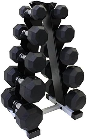 Ader Black Octagon Rubber Dumbbell Set with Rack