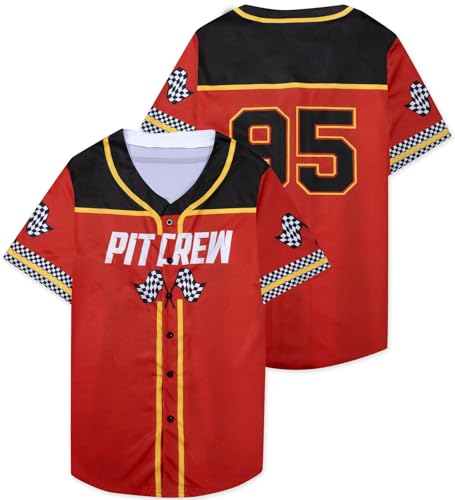 PNORATM Mens Racing Jersey Button Down Graphic Pit Crew Shirts Car Racing T-Shirt Men Motorcycle Outerwear Streetwear Red