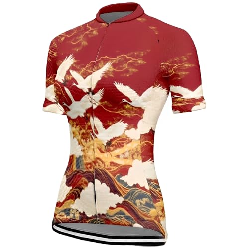 Mateju Maillot Ciclismo para Mujer, Patrón Chino Ropa Ciclismo Exterior Cómodo Transpirable, Verano Secado Rápido Camisetas Manga Corta Hombre, Camiseta Mujer Elástico (Rojo,3XL)