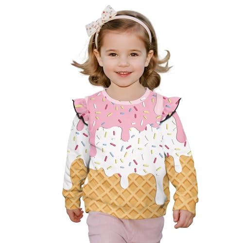 Uourmeti Round Neck T-Shirts for Girls Cute Fall Clothes Long Sleeve Ruffle Shirts