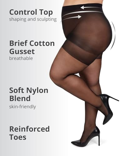 Image of MeMoi Energizing Plus Size Curvy Control Top Pantyhose for Women, Semi Opaque Pantyhose, Lightweight Womens Stockings