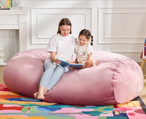 Image of Hobestluk 5FT Bean Bag Chair Large Beanbag Lounger with Removable Cover Adult Bean Bag Chair with Portable Handle Desgin for Living Room Bedroom (Pink, 5FT)