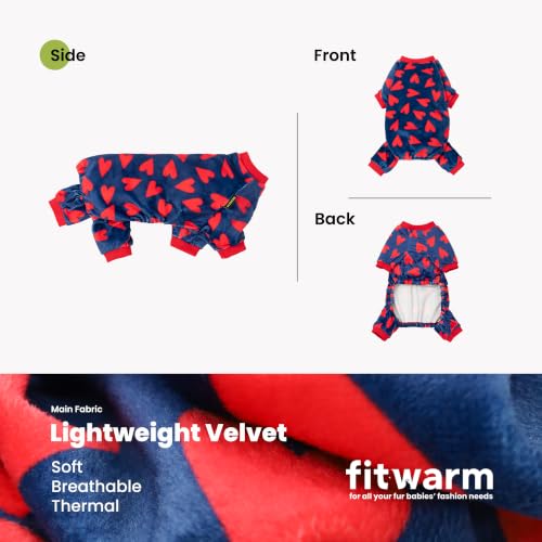 Image of Fitwarm Valentines Day Sweet Hearts Dog Pajamas, Dog Winter Clothes for Small Dogs Girl Boy, Lightweight Velvet Pet Jumpsuit, Cat Onesie, Dark Blue, Red, Large