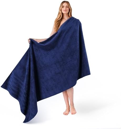 American Soft Linen 100% Turkish Cotton Jumbo Bath Towels in Navy Blue, Jumbo 35 x 70 inches