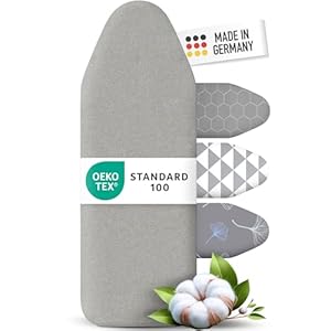 arteneur - Made in Germany Bügelbrettbezug 120x40 | Hitzereflektierend | Gummizug | OEKOTEX100 | 5 Größen | Polsterung | Bügelbrettbezug für Dampfbügeleisen | Bügeltischbezug M Silber