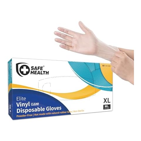 Safe Health Disposable Vinyl Gloves Multi-Purpose Plastic Gloves Food Safe, Latex Free Powder Free Non-Sterile 3 mil for Cleaning, Washing up, Salon, Service, Household, Daily Extra Large (Box of 90) Cover