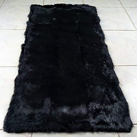 yingda1992 Real Black Genuine Rabbit Fur Throw Plate Rug Blanket Rugs and Carpets for Living Room 55x110cm(22X43in) Cover