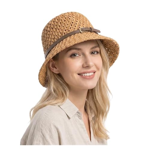 Chapeau de soleil de plage pour femme : large bord anti-UV et pliable kaki