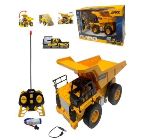 Image of HALO NATION 6 Channel Remote Control Dumper Truck with 27MHz Remote Rechargable RC Dump Truck with Rechargeable Battery,5 Years and above,yellow,black
