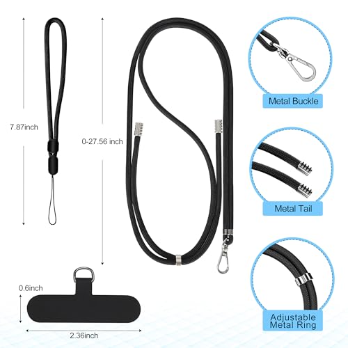 Image of takyu Phone Lanyard, 2 Pack Soft Nylon Neck Strap Universal Cell Phone Lanyard and 2 Pack Phone Wrist Strap with Durable Pads for Most Smartphones-Black