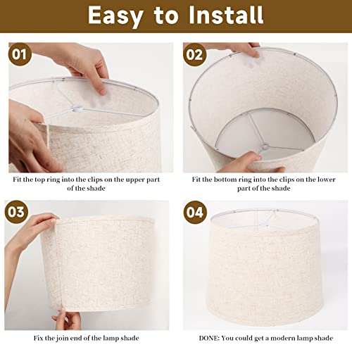 Lamp Shades Set Of 2 Drum Lampshade For Table Lamp Floor Light Bedside Lamp, 11X12.6X9 Inch,2 Pack Medium Beige Lampshades Replacement Double Fabric Lamp Shade Natural Linen Hand Crafted Spider Fitter #TOP6