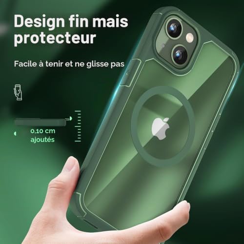 Coque iPhone 13 ne jaunit pas magnétique verte pour éviter les rayures d'écran - 6