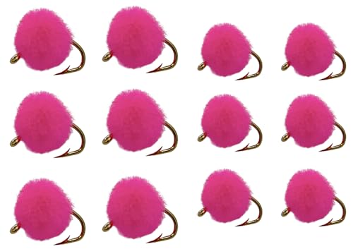 Feeder Creek Fly Fishing Flies | Trout/Salmon Eggs |12 Wet Flies for Bass, Big Trout, Panfish, Available in 2 Size Assortment 14 and 16 (6 of Each Size) (Pink)