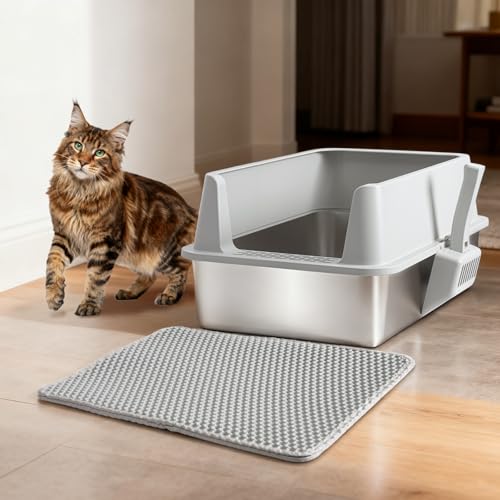 Arenero de acero inoxidable con tapa 2 pack XL para gatos miniatura 6