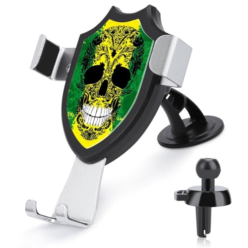 Jubonexis Skull in Jamaican Flag Color Car Phone Holder Mount Triangolo Clip Base Air Vent Cell Phone Mount Car Accessori per 4-6 Pollici Cellulari Smartphone