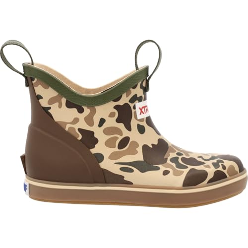 XTRATUF Little Kids Ankle Deck Boot - Size C7 Duck Camo - Lightweight 100% Waterproof Rubber Footwear for Boys & Girls - Non-Marking Slip-Resistant Outsole - Moisture-Wicking Liner