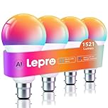 Lepro B22 AI Smart Bulb, 1521LM Smart Light Bulb, 12W, Schedule & Timer, Energy Saving, 16 Million Colors, Work with Alexa & Google Assistant, Personalized AI Lighting Designer, 4 Packs