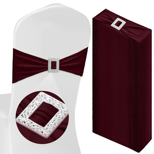 CHENGU 50 Pcs Spandex Chair Sashes with Square Buckle Slider Stre...