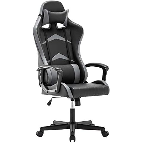IntimaTe WM Heart Gaming Chair, Ergonomic High Back Office Racing Chair with Armrest, Swivel Leather Desk Chairs with Adjustable Headrest and Lumbar Cushion for Office and Home (Gray) Cover
