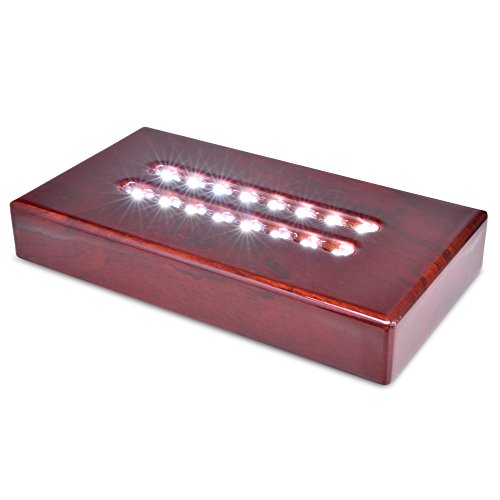 Asente 16 Led Light Stand Base - Rectangle Display Pedestal For 3D Crystal Glass Art - Adapter Plug Operated - 5.25 Inch Illuminated Holder - Lighted Mirror Box For Centerpieces (Cherry Wood) #TOP12