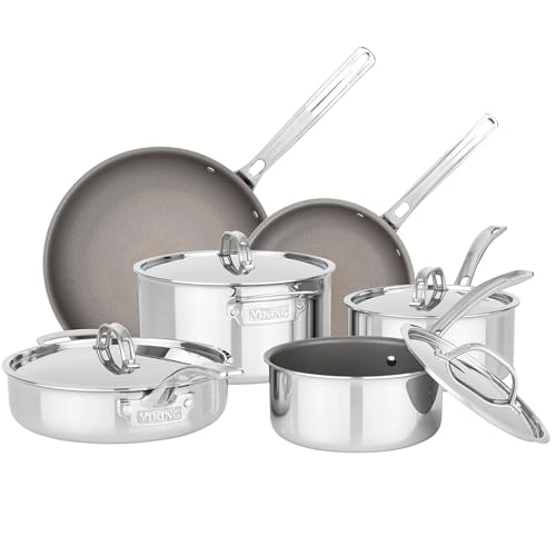 Viking PureGlide Pro 3-Ply Nonstick 10 Piece Cookware Set, Titanium Interior, Oven and Broiler Safe, Induction Ready