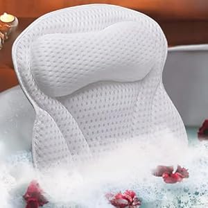 Bath Tub Pillow Luxury Bath Pillow for Bathtub, Comfortable Bath Pillow for Tub Headrest with Soft 4D Mesh Fabric and 6 Non-Slip Suction Cups, Bathtub Pillow Relaxing Bath Gifts, Fits All Bathtub