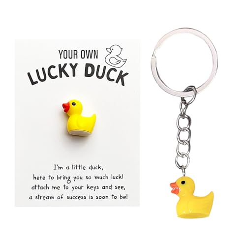 Ethlomoer Cute Duck Keyring - Little Yellow Duck Keychain with Encouragement Card Pocket Hug & Good Luck Card - Mini Keyring for Women & Kids Pendant Accessories