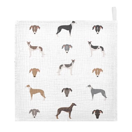 Image of vvfelixl Baby Muslin Washcloths English Greyhound Dogs Baby Burp Cloths Cotton Baby Face Towel for Newborn Infants Boys Girls Soft and Absorbent 11.8 X 11.8 in, 3 Pack