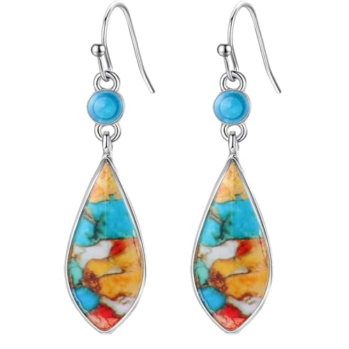 BG&WLing Turquoise Earrings for Women 925 Silver Teardrop Dangle Drop Earring Western Native Vintage Bohemian Earrings Fashion Jewelry