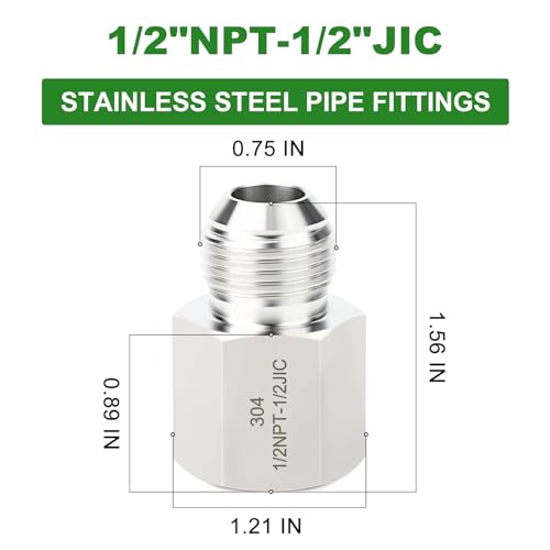 Image of TAISHER 2PCS Forging of 304 Stainless Steel JIC Flare Tube Fittings, 1 /2 inch JIC Male x 1 /2 inch NPT Female, Half Union