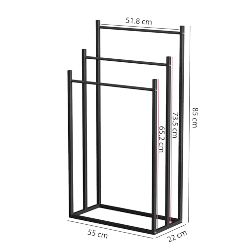 Image of Lukzer Premium Metal Towel Rack | 3-Bar Sturdy Free-Standing Garment Organizer Stand | Multi-Functional & Versatile for Towels, Clothes, and Accessories (MGS-007 /Black /45x22x85 cm)