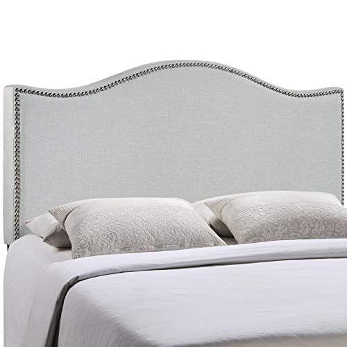 Modway Curl Linen Fabric Upholstered Full Headboard with Nailhead Trim and Curved Shape in Gray