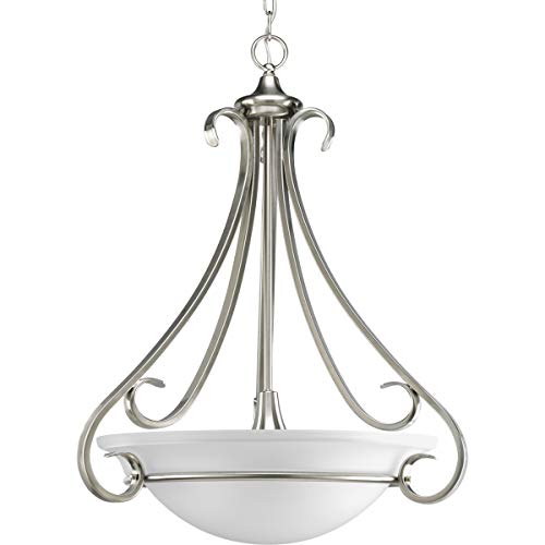 Image of Progress Lighting Torino Collection 3-Light Etched Glass Transitional Inverted Pendant Light Brushed Nickel