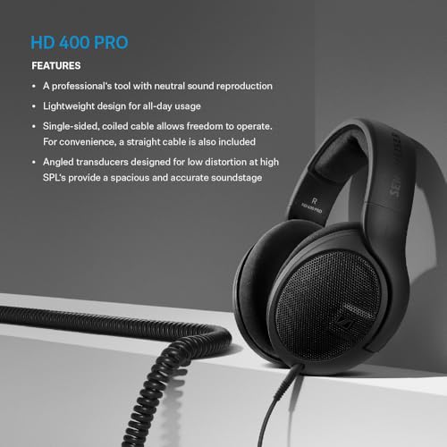 Sennheiser HD 400 PRO Open Back Dynamic Headphones for Studio, Mixing, Video, Audio Production, Twitch, High Definition music listening, removable 1/8” cable w ¼” adaptor,Black - Image 4
