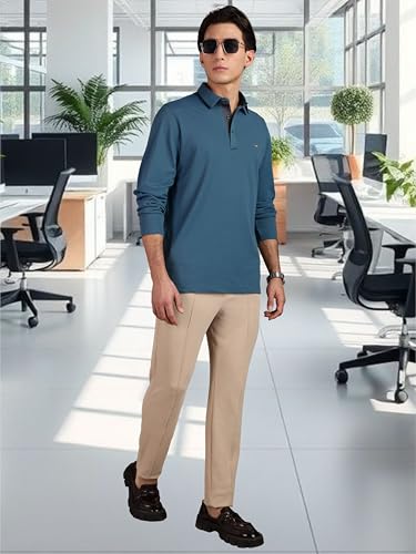 Image of STELLERS Men's Full Sleeve Polo T-Shirt | Premium Cotton | streatchable | Enzyme bio Washed | Feather Touch Feel | Sustainable