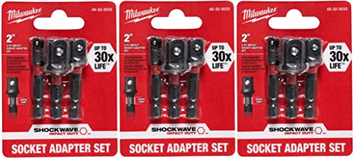 Milwaukee 48-32-5033 Power Drill Bit Extensions Shockwave Socket Adapter Set, 1/4", 3 Pack #TOP30
