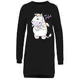 Pummeleinhorn Schlafshirt für Damen, Schwarz, Nachthemd Pyjama Frauen langärmlig (XL)