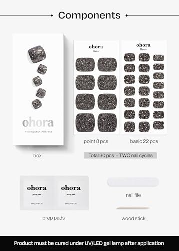 Image of ohora Semi Cured Gel Pedi Strips (P Pirate) - Works with Any Nail Lamps, Salon-Quality, Long Lasting, Easy to Apply & Remove - Includes 2 Prep Pads, Nail File & Wooden Stick