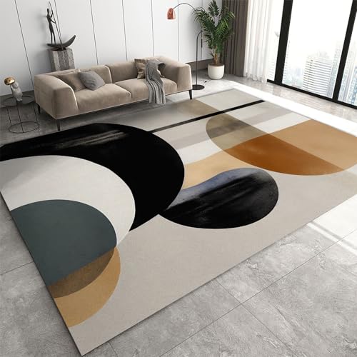 Alfombra medieval europea geométrica circular 160 x 220 cm, diseño minimalista moderno de dibujos animados, textura suave, antideslizante, ideal para baño, porche o suelos de madera dura