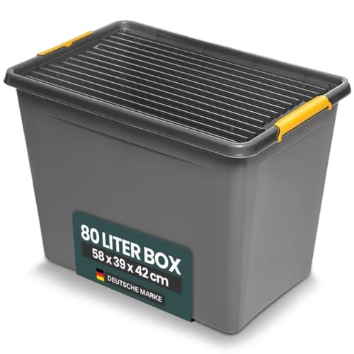 Aufbewahrungsbox mit Deckel & Rollen, Grau, nässegeschützt (80 L) – Ansicht 1