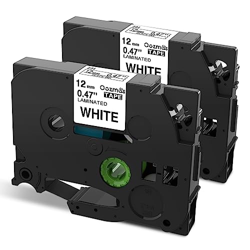 Oozmas Compatible Label Tape Replacement for TZe-231 P Touch Label Tape 12mm 0.47 Inch Laminated Black on White, Work with Brother Label Maker PTD210 PTH110 PTD400AD, 2-Pack