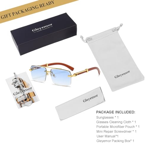 Image of Gleyemor Mens Sunglasses Fashion Rimless Rectangle Sunglasses Square Frameless Sunglasses for Men